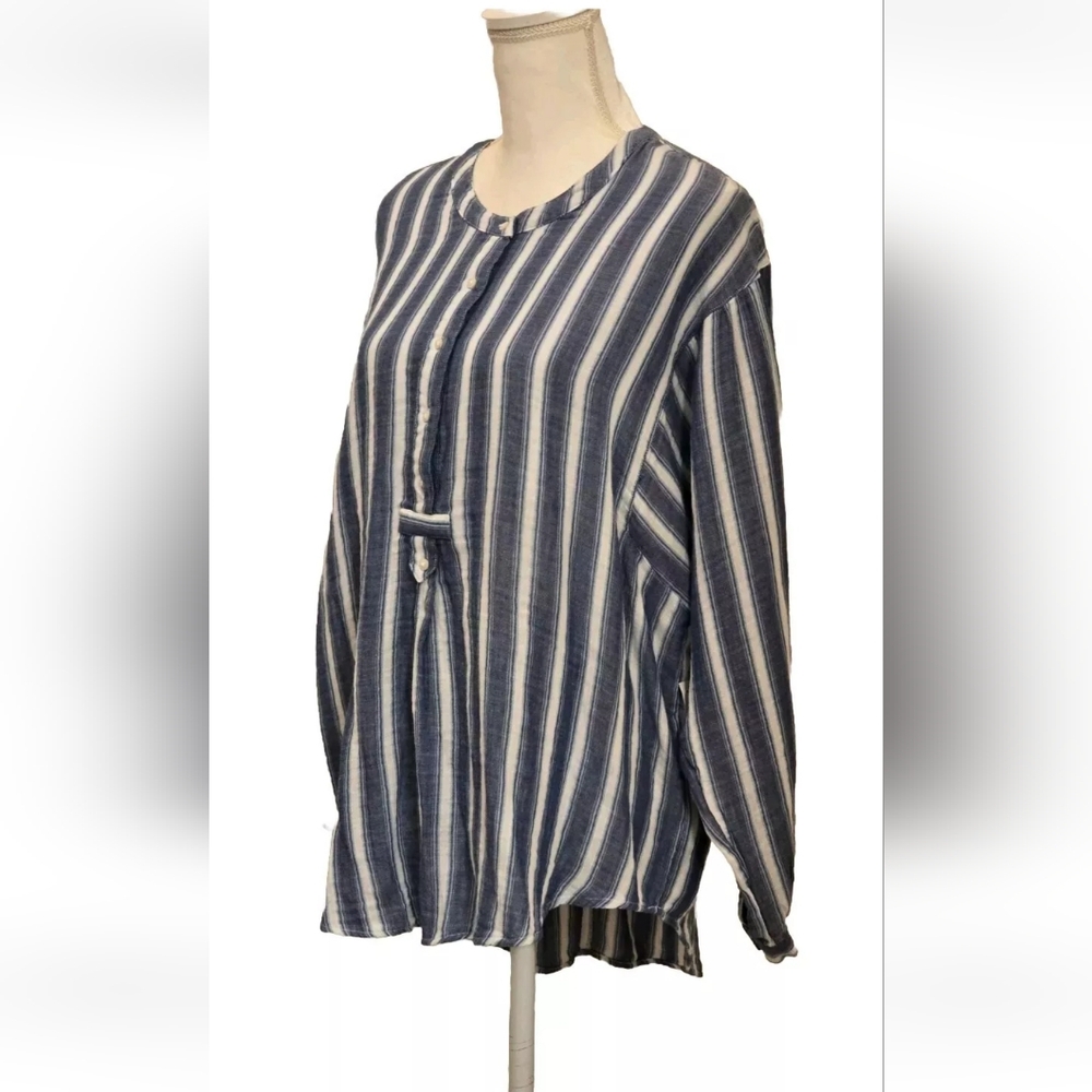 Old Navy Women's White Blue Stripe Old Money 1/2 Button 100% Cotton Top NWT XL - Picture 4 of 9
